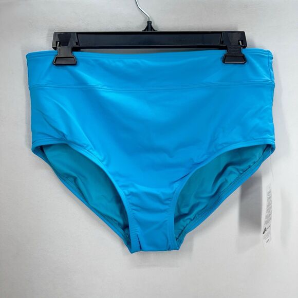 Lands End High Waisted Bikini Swim Bottoms Size 12 Turquoise Chlorine Resistant - Picture 2 of 9